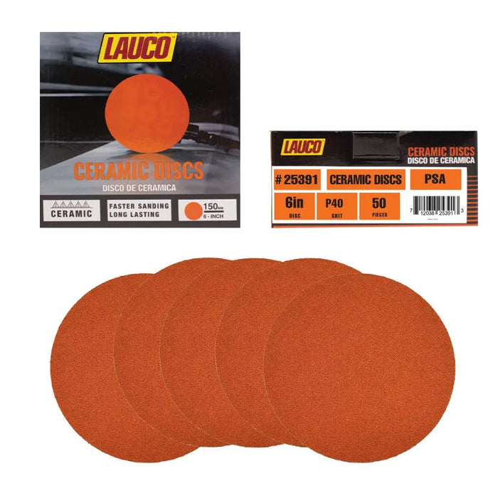 6” Premium Ceramic Orange PSA Discs, No Hole, Self Adhesive Random Orbital Sander Discs for Sanding Polishing on Fiberglass, Metal, Wood - National Supply Company