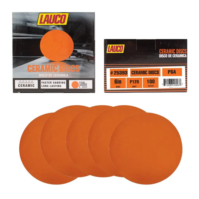 6” Premium Ceramic Orange PSA Discs, No Hole, Self Adhesive Random Orbital Sander Discs for Sanding Polishing on Fiberglass, Metal, Wood - National Supply Company