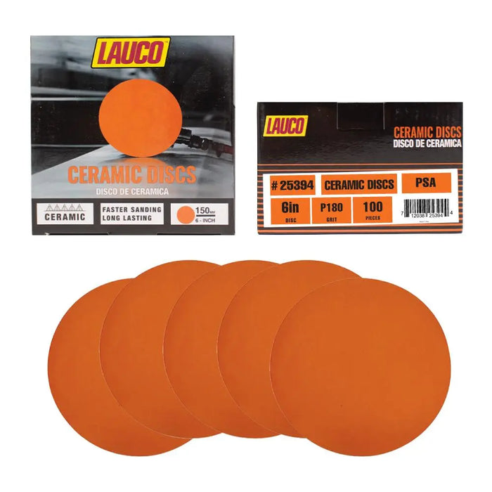 6” Premium Ceramic Orange PSA Discs, No Hole, Self Adhesive Random Orbital Sander Discs for Sanding Polishing on Fiberglass, Metal, Wood - National Supply Company
