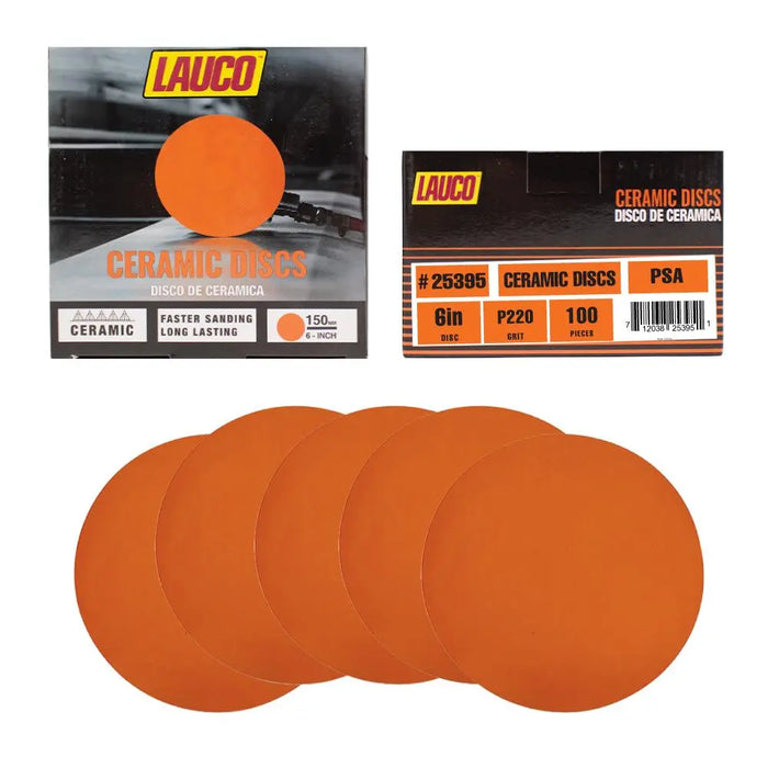 6” Premium Ceramic Orange PSA Discs, No Hole, Self Adhesive Random Orbital Sander Discs for Sanding Polishing on Fiberglass, Metal, Wood - National Supply Company