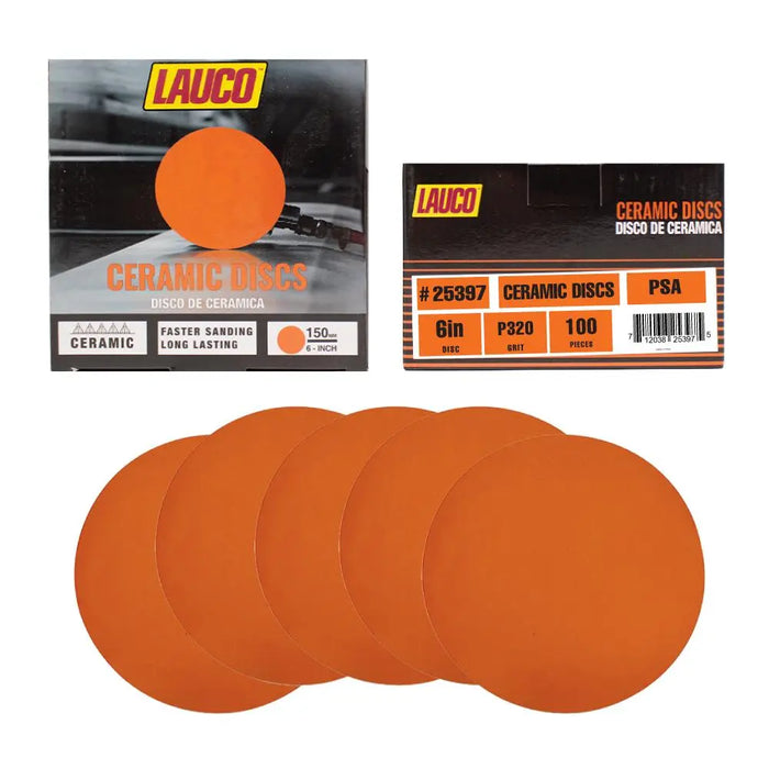 6” Premium Ceramic Orange PSA Discs, No Hole, Self Adhesive Random Orbital Sander Discs for Sanding Polishing on Fiberglass, Metal, Wood - National Supply Company