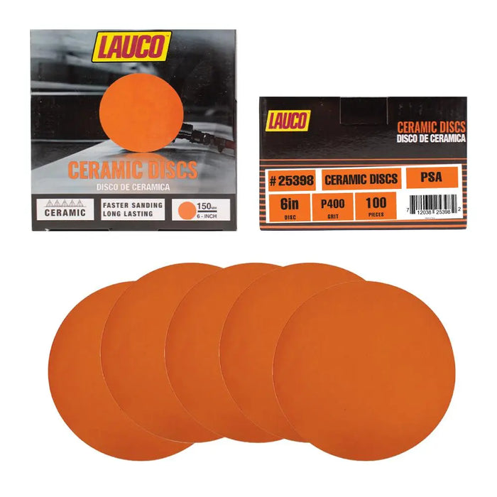 6” Premium Ceramic Orange PSA Discs, No Hole, Self Adhesive Random Orbital Sander Discs for Sanding Polishing on Fiberglass, Metal, Wood - National Supply Company