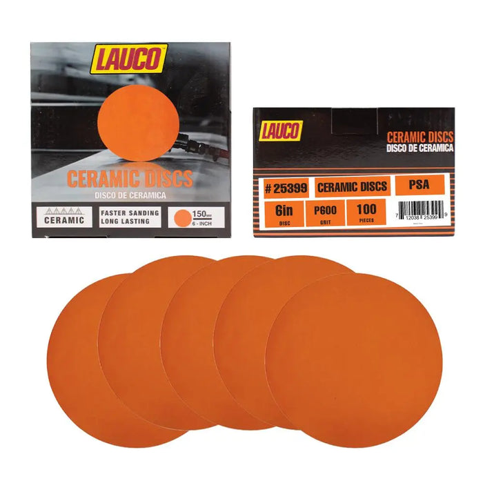 6” Premium Ceramic Orange PSA Discs, No Hole, Self Adhesive Random Orbital Sander Discs for Sanding Polishing on Fiberglass, Metal, Wood - National Supply Company
