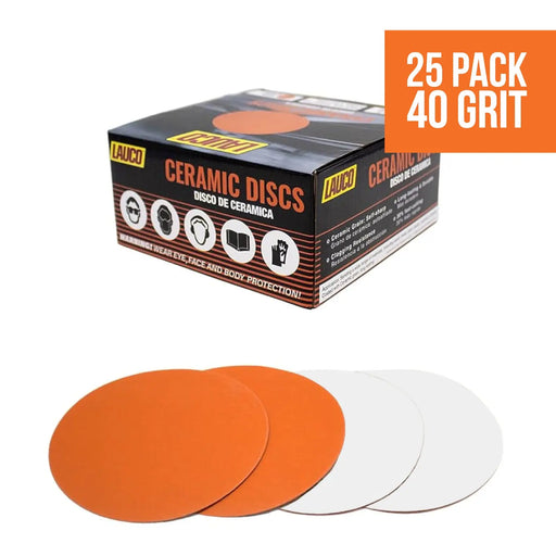 6" Premium Ceramic PSA Sanding Discs – 40 Grit, No Hole, Self-Adhesive, 25 Pack Lauco