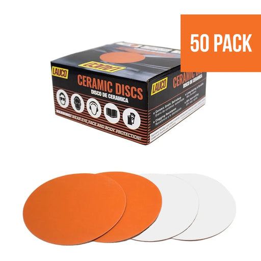 6" Premium Ceramic PSA Sanding Discs – Orange, No Hole, Self-Adhesive, 50 Pack National Supply Company