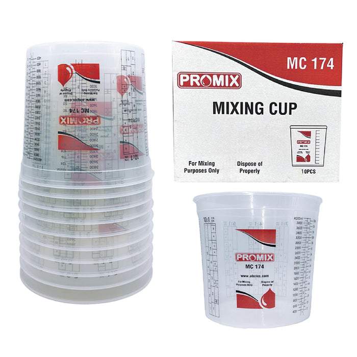 Box of 10 - Paint & Epoxy Mixing Cups Buckets - 174 Ounce (5-Quart) - Calibrated Mixing ratios on Side - Solvent Resistant, Reusable Clear Plastic Cups for Paint, Epoxy, Resin, Oil, Thinner (10)