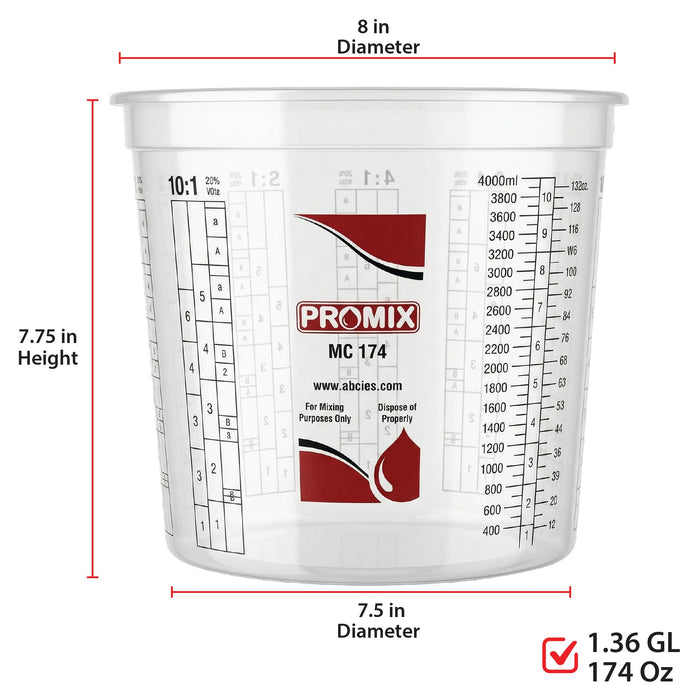 Paint & Epoxy Mixing Cups Buckets - Pack of 10-174 Ounce (5-Quart) - Calibrated Mixing ratios on Side - Solvent Resistant, Reusable Clear Plastic Cups for Paint, Epoxy, Resin, Oil, Thinner 3714