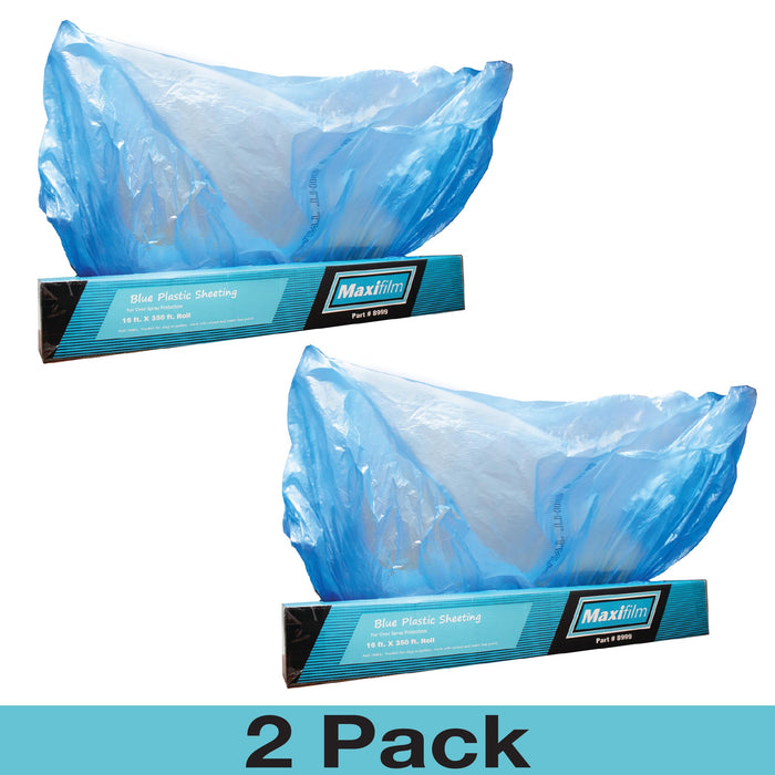 MAXIFILM 20ft x 250ft Roll of Blue Overspray Paintable Masking Plastic Sheeting -8 Micron, 0.3 Mil, Protective Masking Film Cover, Auto Painting, Cover Cloth Home Walls Furniture (2, 20ft x 250ft)