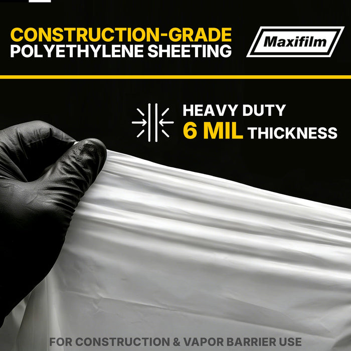 Lauco Heavy Duty Construction Plastic Sheeting 10' x 100' Roll – 6 Mil Clear Polyethylene Sheet – Waterproof Vapor Barrier, Dust & Moisture Protection for Painting, Furniture, Carpet & Contractor Use