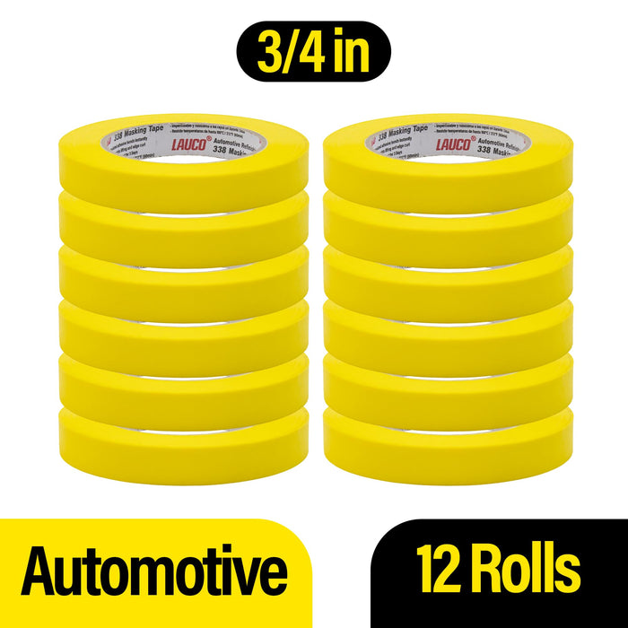 Automotive Masking Tape Yellow Painters Tape for Car Painting, High Temperature Resistant Refinishing Tape, Clean Removal No Residue, Professional Auto Body Shop Masking Tape Bulk (0.75in-12rolls)