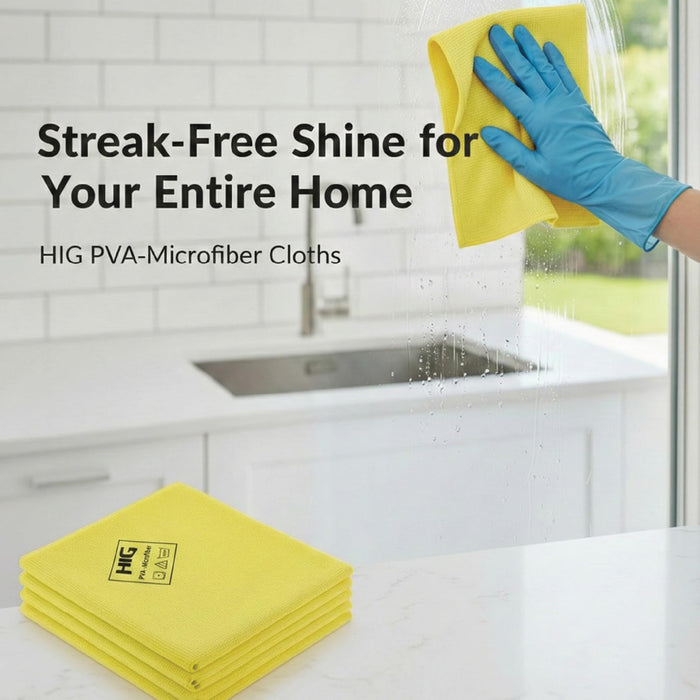 HIG PVA Microfiber Cleaning Towels, Professional Grade Synthetic Chamois Cloths for Streak Free Shine, Ultra Absorbent, Smooth & Reusable All-Purpose Cleaning Rags for Home, Car & Kitchen (5, Yellow)