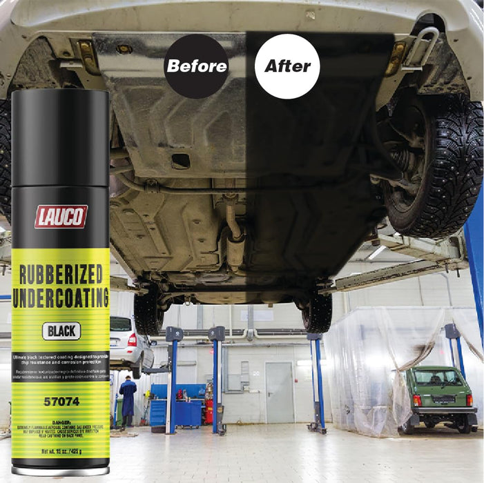 LAUCO Rubberized Undercoating Black 15oz Aerosol Spray Paint Can with Aerosol Spray Gun - Pack of 6 (57074)