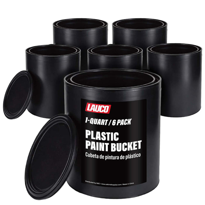 Plastic Paint Can Bucket 1QT Pack of 6, w/Lid & Handle, Triple Lock Airtight Seal, Touchdown Bucket, Small Pail Triple-Lock Airtight Seal to Minimizing Skimming, Rust, Odor & Chemical Resistant