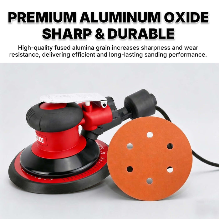 50 PCS 6 Inch 6 Hole Ceramic Sanding Discs P80 Grit, Hook and Loop Orbital Sandpaper, Heavy Duty Sandpaper for Wood, Metal, Automotive, Paint Removal