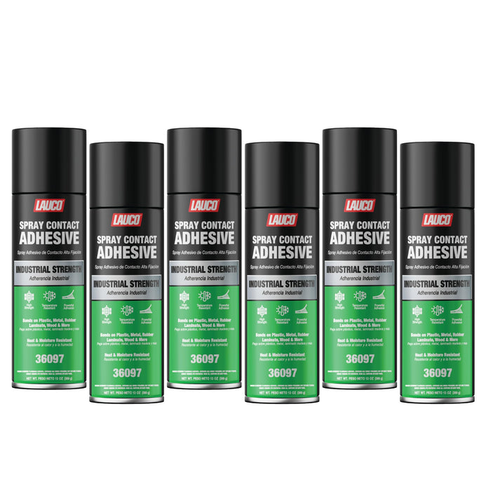 LAUCO Spray Contact Adhesive 13oz, Pack of 6, Industrial Strength Heavy Duty Glue for Wood, Metal, Plastic & Rubber, Heat & Moisture Resistant Fast Bond Multi-Surface Spray Adhesive