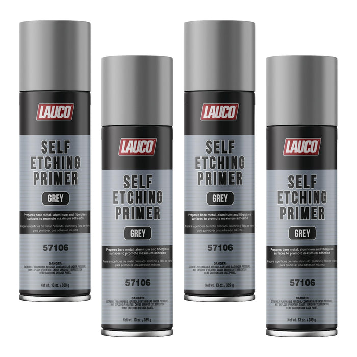 LAUCO Self Etching Primer Grey Aerosol Spray Can 13oz - Pack of 4 - Automotive and Industrial Primer - Great for use on Bare Metal Areas Before applying Truck Bed Liner (57106)