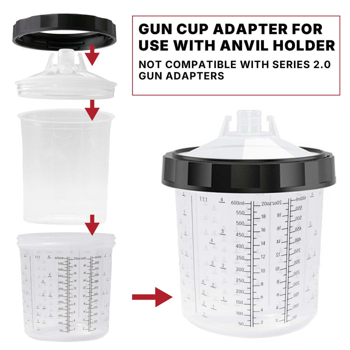 4 Pack Standard Size 20 oz (600ml) Hard Cups and Retainer Rings – Compatible with Original Spray Gun Adapter Styles (Not 2.0) – for Automotive Paints, Primers, and Coatings OC600