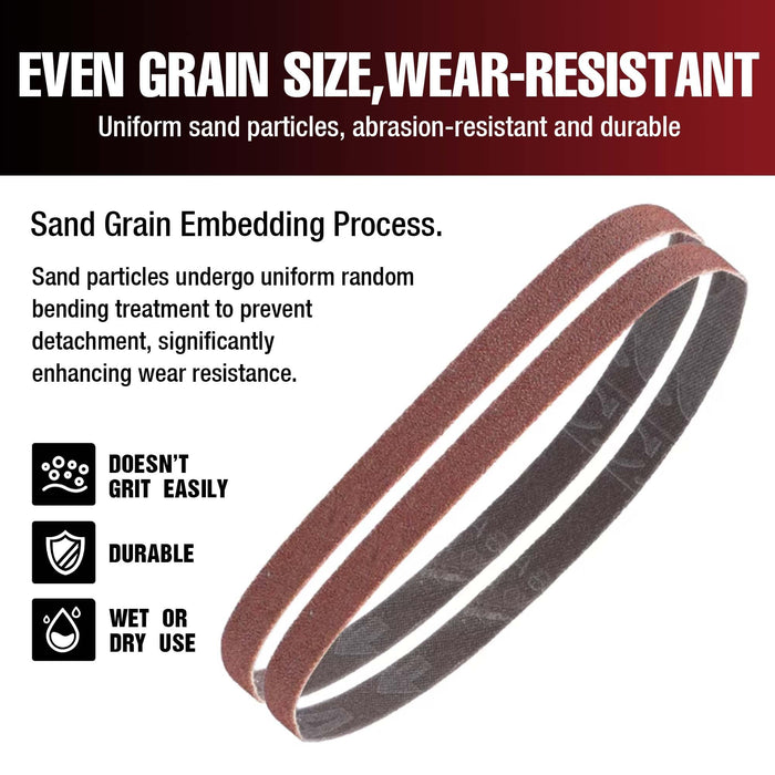 LAUCO MAXIBAND 1/2 in x 18 INCH File Belt Bands Abrasives - 40 GRIT - Aluminum Oxide Sanding Belt, Sander Belts for Air File Belt Sander, Woodworking, Metal Polishing - Pack of 20 31733