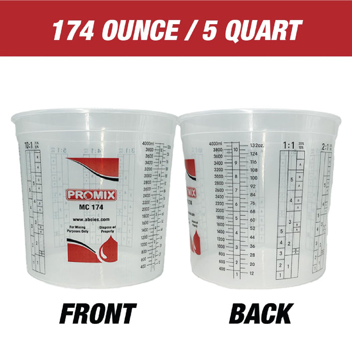 Box of 10 - Paint & Epoxy Mixing Cups Buckets - 174 Ounce (5-Quart) - Calibrated Mixing ratios on Side - Solvent Resistant, Reusable Clear Plastic Cups for Paint, Epoxy, Resin, Oil, Thinner (10)
