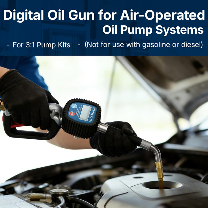 LAUCO Digital Oil Gun for Air Operated Oil Pump Systems – Heavy-Duty Metered Dispensing Nozzle for SAE240 Oils and Fluids – For 3:1 Pump Kits, 55 Gallon Drum Setup (Not for Gasoline or Diesel)