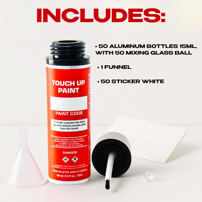 15ml Fillable Aluminum Touch Up Paint Bottles with Brush 50 Pack Refillable with Funnel, Mixing Balls & Labels Durable, Leakproof Scratch Repair for Auto & DIY Kits