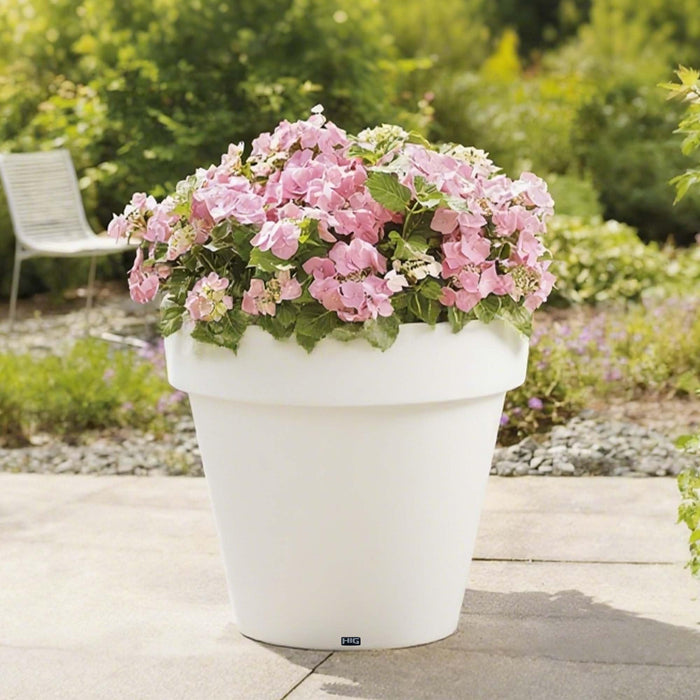 LAUCO Classic Round Plastic Plant Pot with Wide Lip, Lightweight UV Resistant Flower Pot with Drainage Holes, Indoor & Outdoor Planter for Herbs, Vegetables & Flowers (2 Pack) (White, 17 INCH) 36028