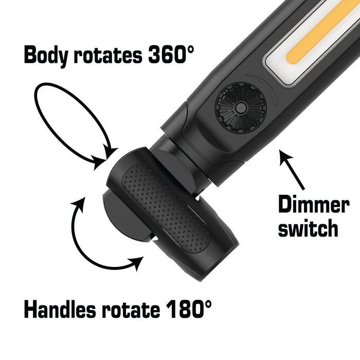 Omni Tools 1200+ Lumen Rechargeable Underhood Work Light Magnetic Mount, Adjustable Brightness, 360° Rotating Hooks, USB-C Charging Ideal for Mechanics, Garage, and Emergency Use 33118