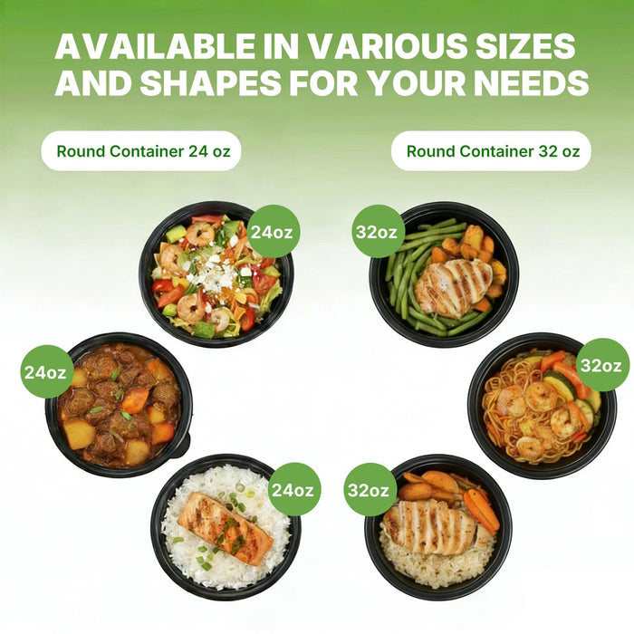 50 Pack (100-Piece) Meal Prep Containers Reusable with Lids, Sturdy Leakproof & Food Safe, Microwave, Freezer, Dishwasher Safe Prep Containers, To Go Take Out Plastic Food Storage (Round 32oz) 60823