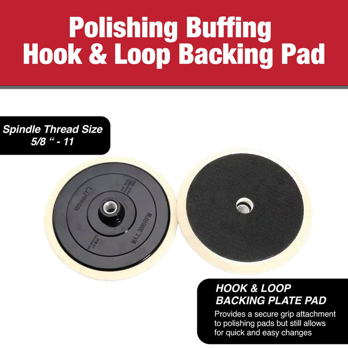7" Polishing Buffing Hook and Loop Backing Pad - Universal Polisher Buffer Backing Plate Pad - Attach Foam Wool Buff Pads - Rotary Polisher Backup Pad - Automotive, Car Detailing PBP0008