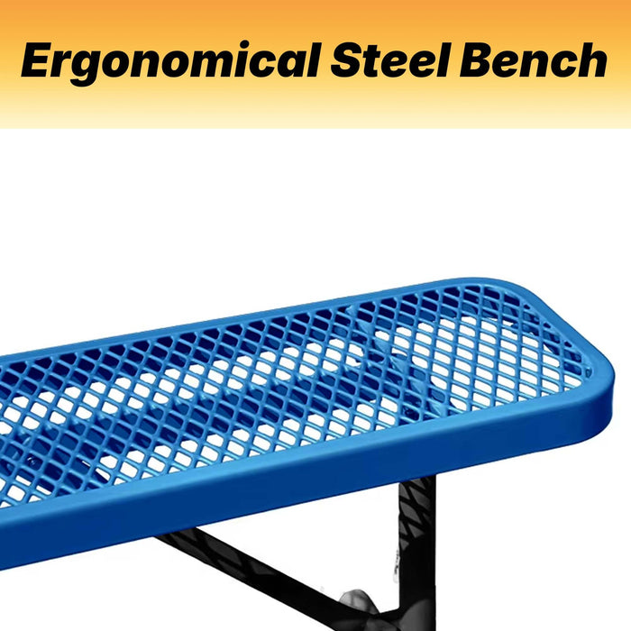 LAUCO Heavy Duty Expanded Metal Mesh Picnic Bench, Industrial Style Outdoor Bench with Steel Frame, 1000 lbs Capacity, Blue Thermoplastic Coating