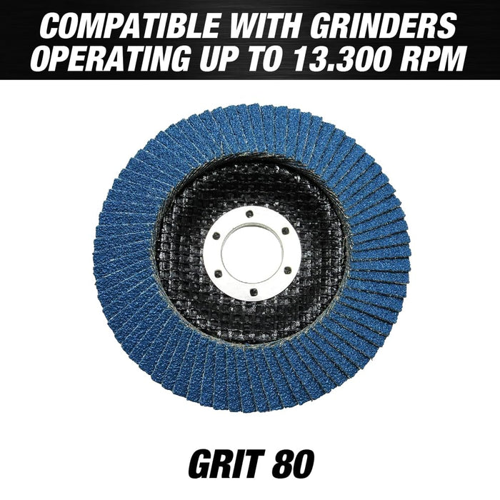 80 Grit Type #29 Flap Discs 4 1/2 inch Wheel Sanding Disc with 7/8 Arbor Aluminum Oxide Abrasive for Grinding, Blending, Sanding and Finishing - 10 Pack