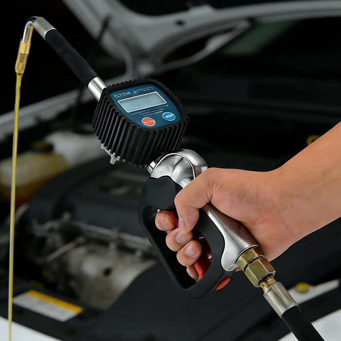 LAUCO Digital Oil Gun for Air Operated Oil Pump Systems – Heavy-Duty Metered Dispensing Nozzle for SAE240 Oils and Fluids – For 3:1 Pump Kits, 55 Gallon Drum Setup (Not for Gasoline or Diesel)