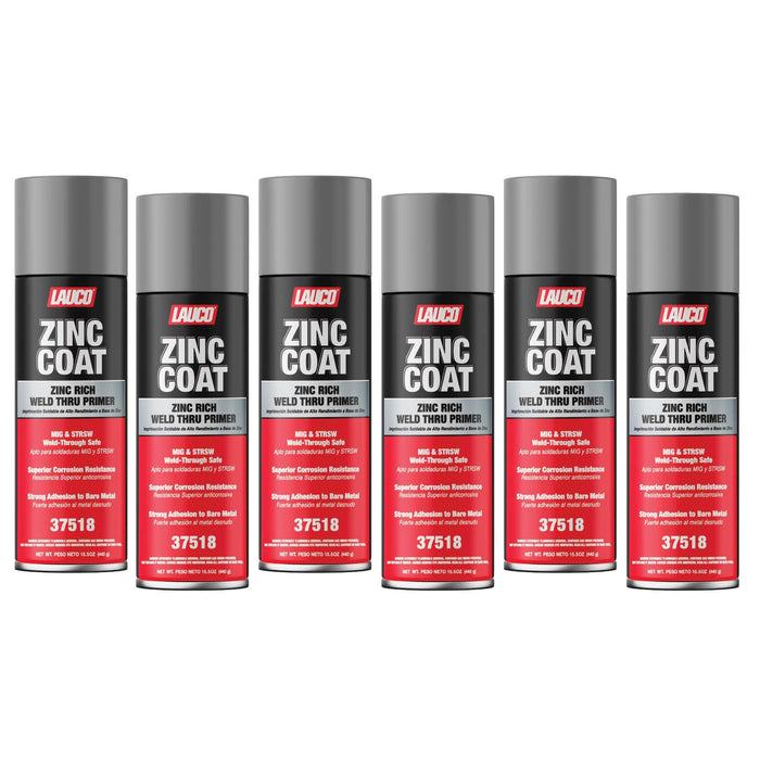 LAUCO Zinc Coat Weld-Thru Primer 15.5 oz, Pack of 6, Zinc Rich Spray for Welding, Anti-Corrosion Coating for Bare Metal, MIG & Spot Welding Safe, Fast Dry Industrial Primer 37518