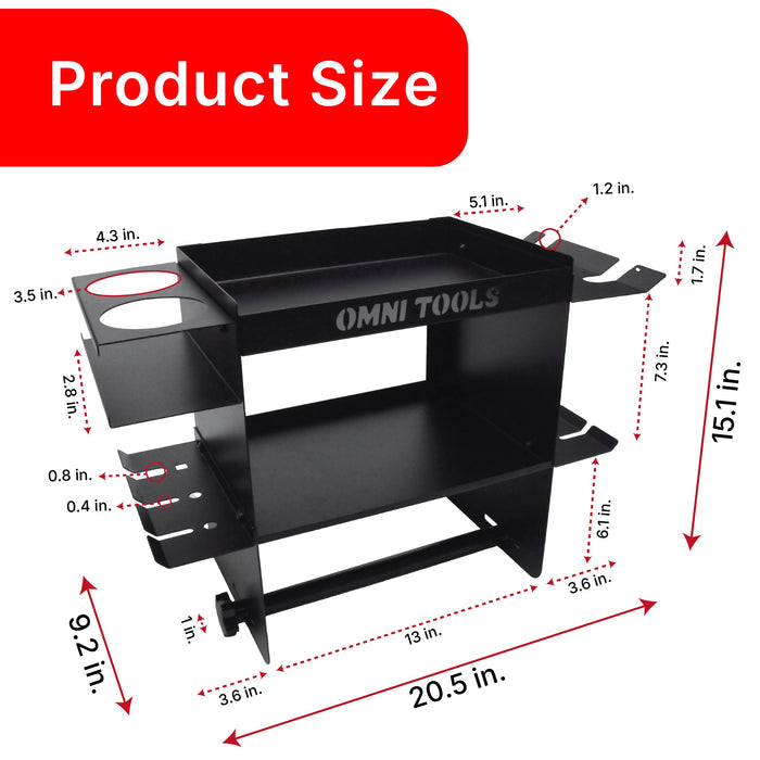 Omni Tools Multi-Function Paper Towel Holder, Steel Shop Organizer Rack with Tool Slots and Spray Gun Storage, Heavy-Duty Garage and Auto Body Shelf, 22.75 x 15 x 9.25 Inches 36038