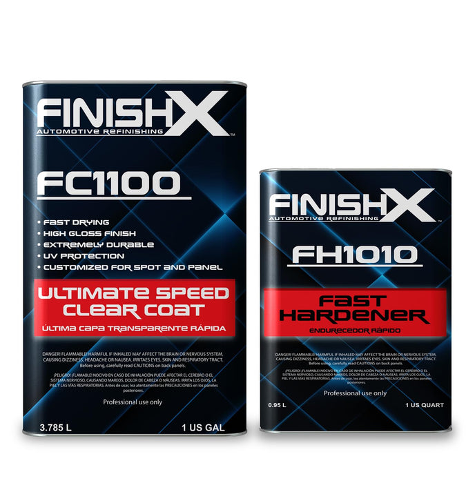 FinishX Automotive Refinishing Ultimate Speed Clear Coat (FC1100-1 Gallon) 4:1 Kit with Fast Activator/Hardener (FH1010-1 quart), High-Gloss Finish, Super Fast Drying, Customized for Spot and Panel (Gallon Clear Coat + Fast Activator (Quart))