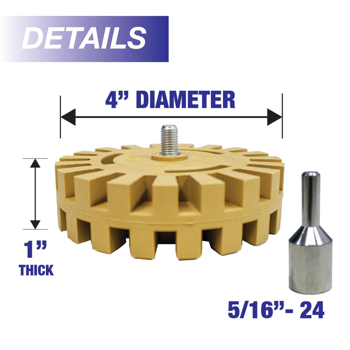 LAUCO Decal Remover Eraser Wheel Kit with Drill Adapter (4 Inch) – Heavy Duty Rubber Wheel for Removing Vinyl, Pinstriping, & Adhesive Stickers on Automotive Paint (1 Pack)