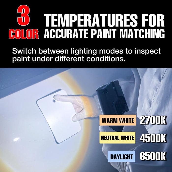 LAUCO LED Color Matching Light – 500 Lumen Handheld Work Light for Auto Paint – Natural Daylight Replication, 3 Color Temperatures, Rechargeable for Car Body Repair & Detailing CML9060