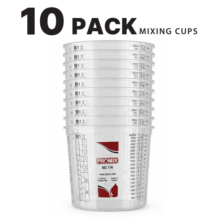 Paint & Epoxy Mixing Cups Buckets - Pack of 10-174 Ounce (5-Quart) - Calibrated Mixing ratios on Side - Solvent Resistant, Reusable Clear Plastic Cups for Paint, Epoxy, Resin, Oil, Thinner 3714