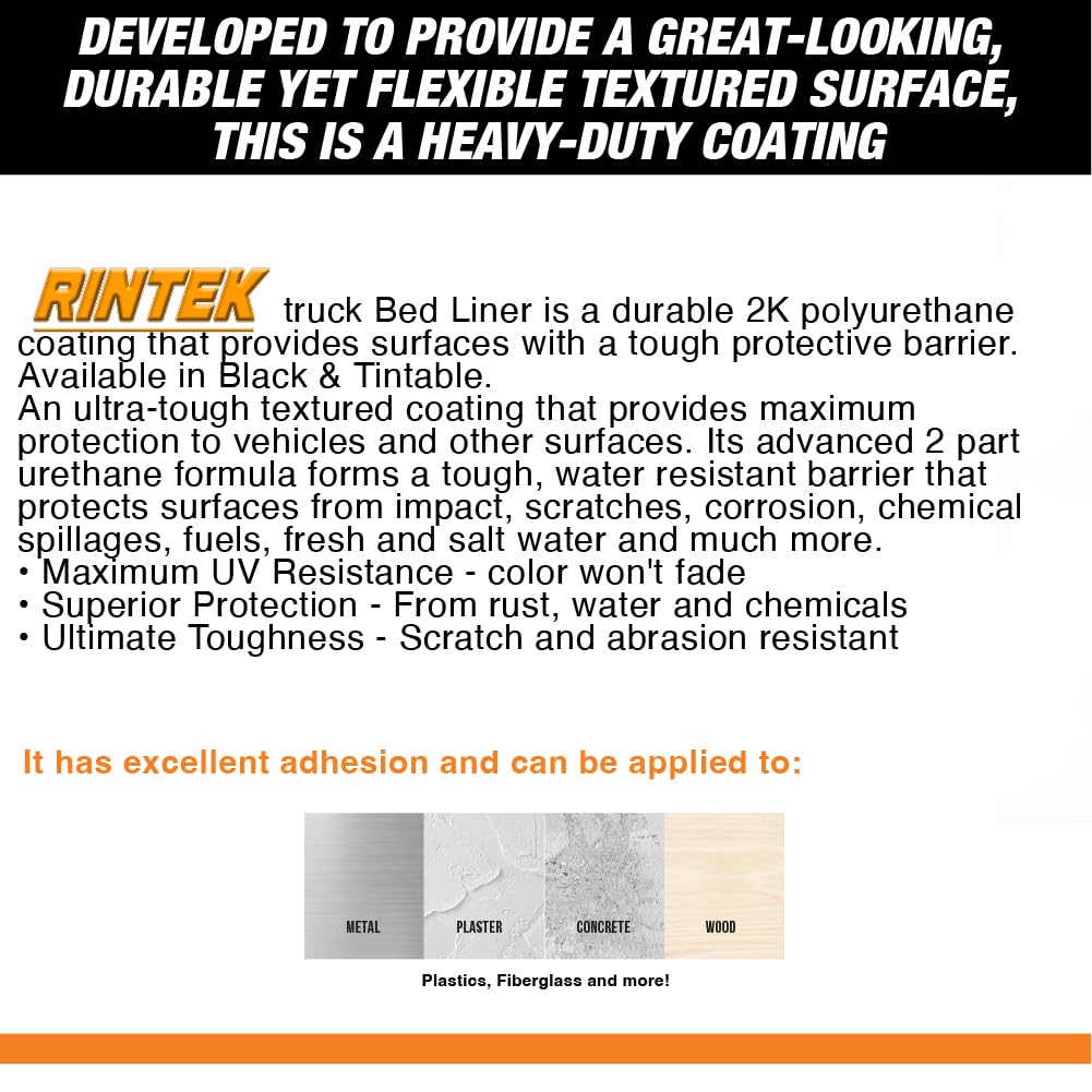 LAUCO Rintek Urethane Spray 1 Gallon Black Bedliner Coating, Heavy-Duty Polyurethane Protective Truck Bed Liner Paint, Waterproof Anti-Slip Impact-Resistant Automotive Coating 95096
