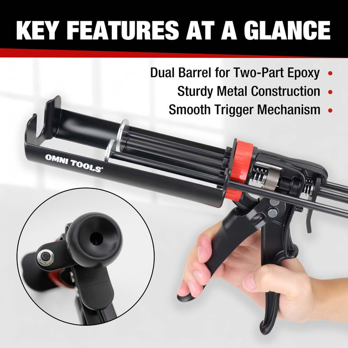 LAUCO Epoxy Gun Dual Cartridge 200 ml, Dual Cartridge Epoxy Gun, Manual Dual Cartridge Epoxy Gun for Panel Bonding Adhesive Applicator, Fillers, Structural Epoxy, Plastic Repair Adhesives (Black)