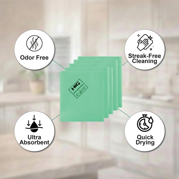 HIG PVA Microfiber Cleaning Towels, Professional Grade Synthetic Chamois Cloths for Streak Free Shine, Ultra Absorbent, Smooth & Reusable All-Purpose Cleaning Rags for Home, Car & Kitchen (5, Green)