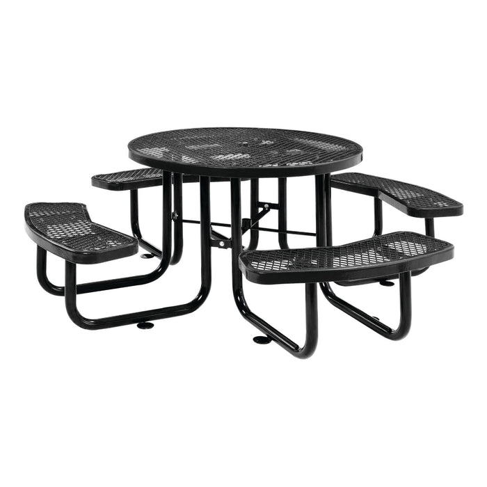 LAUCO 46-Inch Round Metal Picnic Table with Attached Benches, Black Thermoplastic Coated, Expanded Metal Construction, 1000 lb Capacity, Outdoor Use 36035