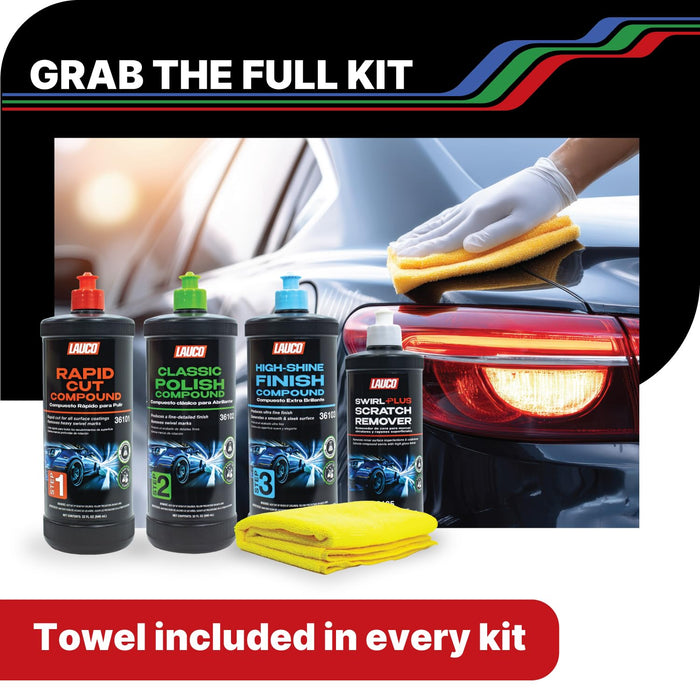 LAUCO Paint Correction Compounds Step 1, 2, 3 – 16oz, Swirl Remover 8oz Kits, with a Towel, Silicone-Free, Clear Coat Safe Scratch Remover, Swirl Correction & High Gloss Finishing