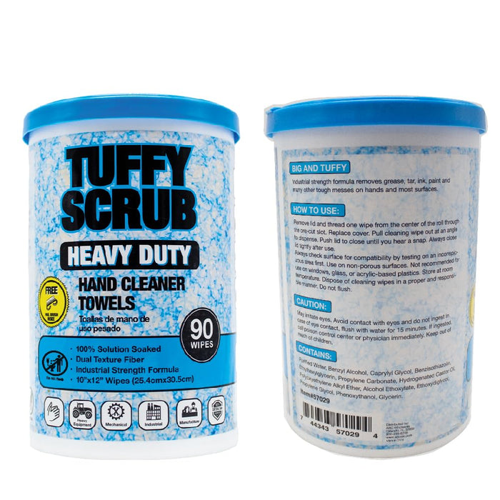 LAUCO Tuffy Scrub Cleaning Wipes – 90 Count (10" x 12") – Heavy Duty & Multi-Purpose Hand and Surface Towels for Industrial, Shop, Auto & Home Use (2 Pack, Heavy-Duty) 57029