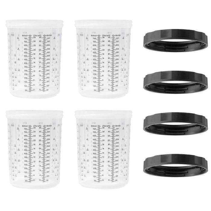 4 Pack Set of Large Size 27 Ounce (800ml) 4 Hard Cups and 4 Rings for Use with The Disposable Paint Spray Gun Cups Liners and Lid System 0OC8000