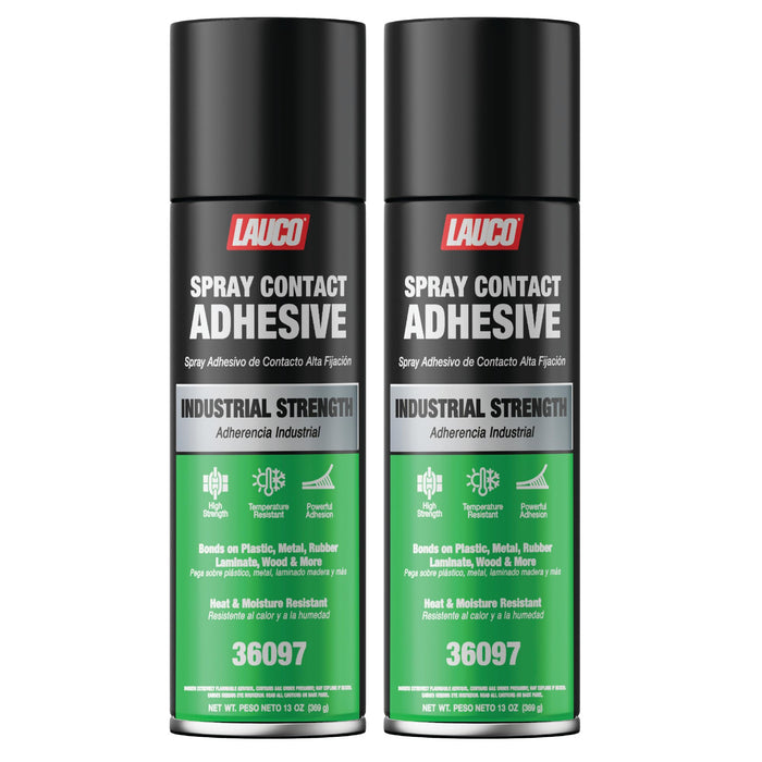 LAUCO Spray Contact Adhesive 13oz, Pack of 2, Industrial Strength Heavy Duty Glue for Wood, Metal, Plastic & Rubber, Heat & Moisture Resistant Fast Bond Multi-Surface Spray Adhesive