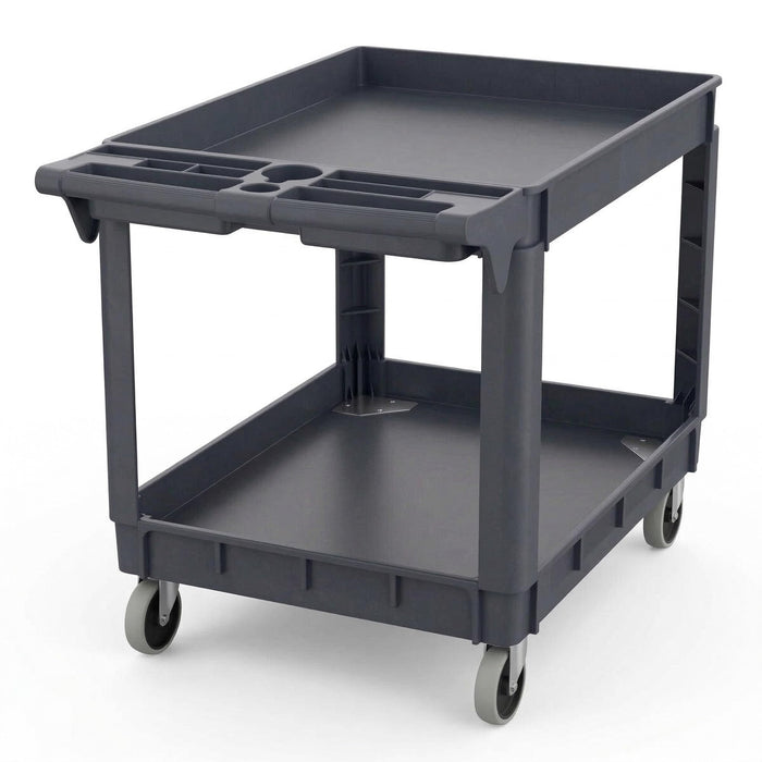 Lauco Heavy Duty Polypropylene Utility Cart - ﻿36" x 24" x 33" - Industrial Cart with Full Swivel Wheels Safely Holds up to 550 lbs - Multipurpose 2 Tier Service Cart for Warehouse, Garage, Cleaning