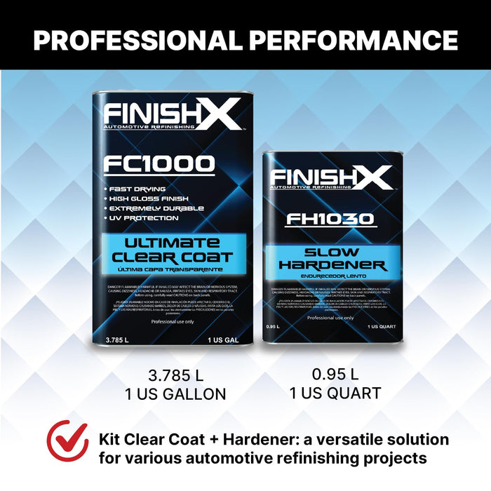 FinishX Automotive Refinishing Ultimate Clear Coat (FC1000-1 Gallon) 4:1 Kit with Slow Activator/Hardener (FH1030-1 quart)- FH1030
