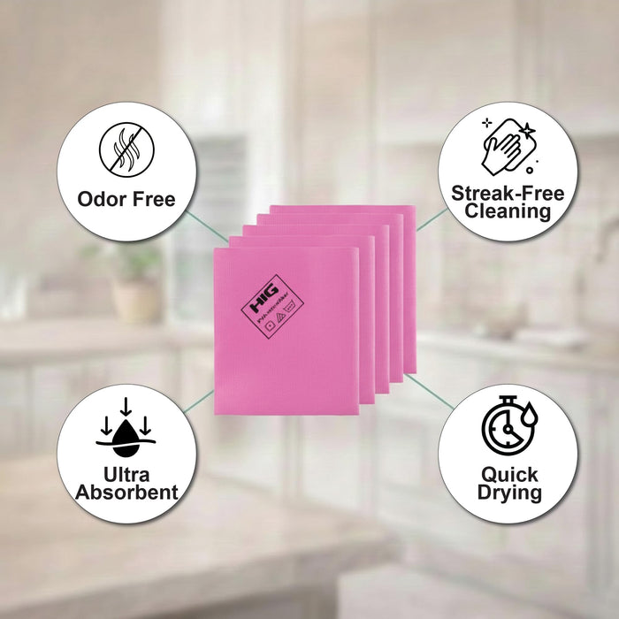 HIG PVA Microfiber Cleaning Towels, Professional Grade Synthetic Chamois Cloths for Streak Free Shine, Ultra Absorbent, Smooth & Reusable All-Purpose Cleaning Rags for Home, Car & Kitchen (5, Pink)