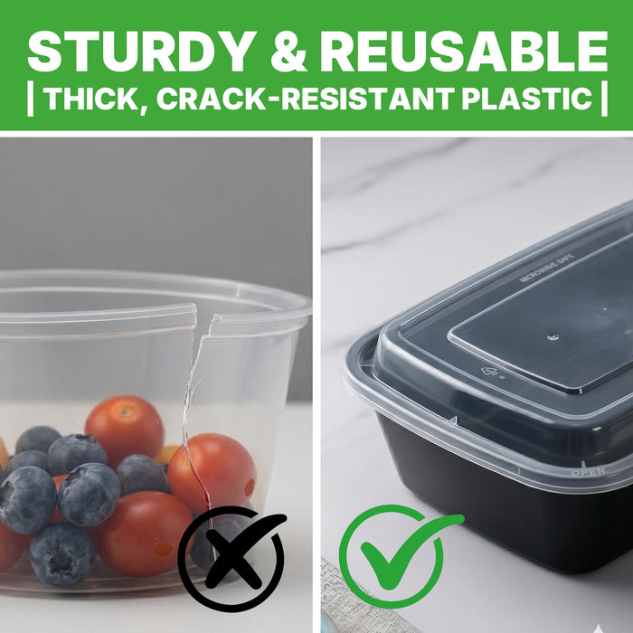 50 Pack (100-Piece) Meal Prep Containers Rectangle 28oz Reusable with Lids, Sturdy Leakproof & Food Safe, Microwave, Freezer, Dishwasher Safe Prep Containers, To Go Take Out Plastic Food Storage 75898